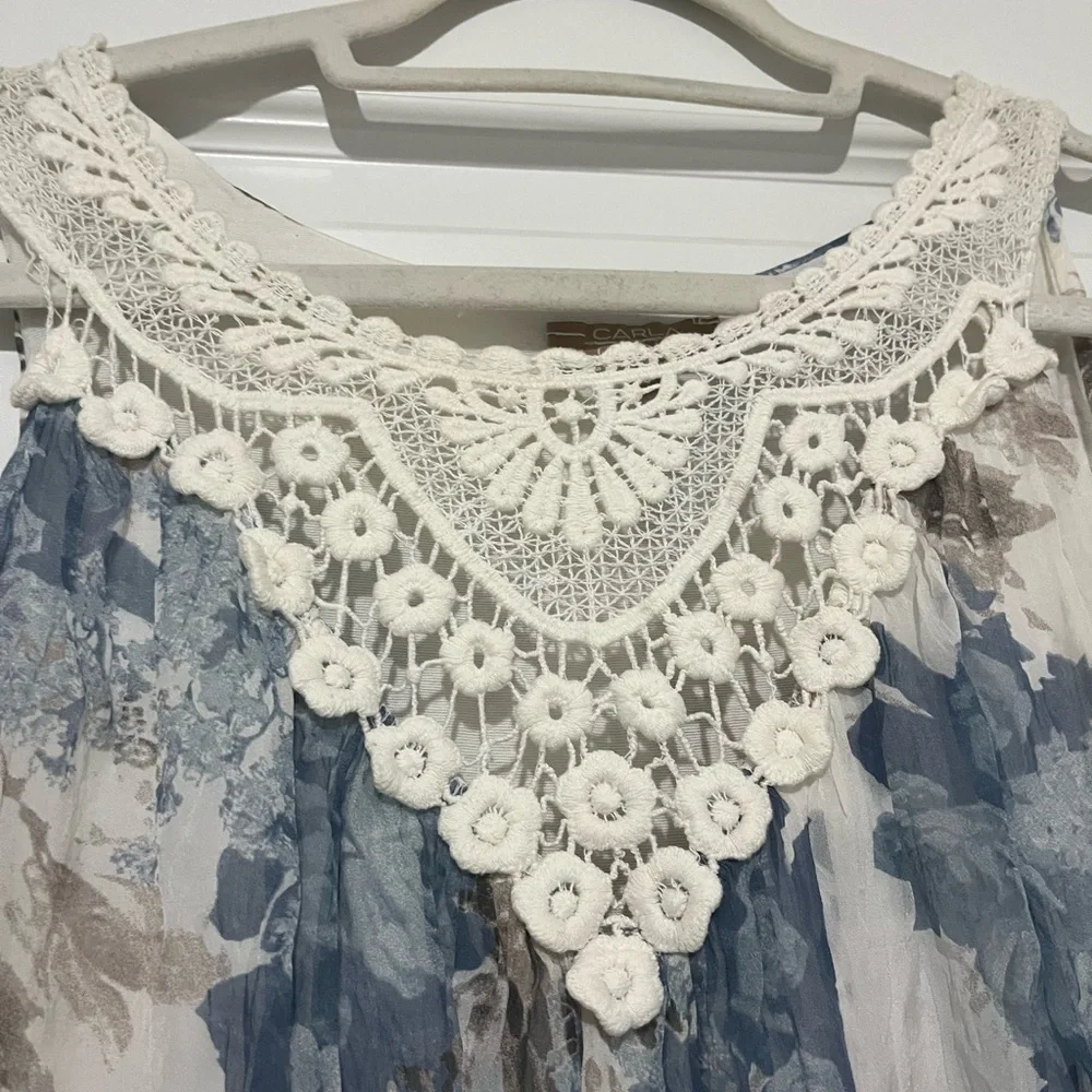 100% Silk Blue and White Floral Dress Made in Italy Size Small - Picture 2 of 5